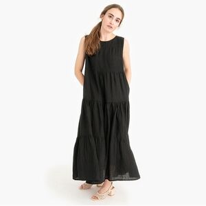 Tribe Alive Laude the Label Dress Black Organic Linen Tiered Maxi Midi Small